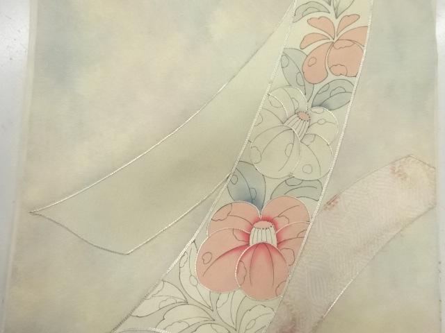 アンティーク　パッチワーク椿模様刺繍名古屋帯